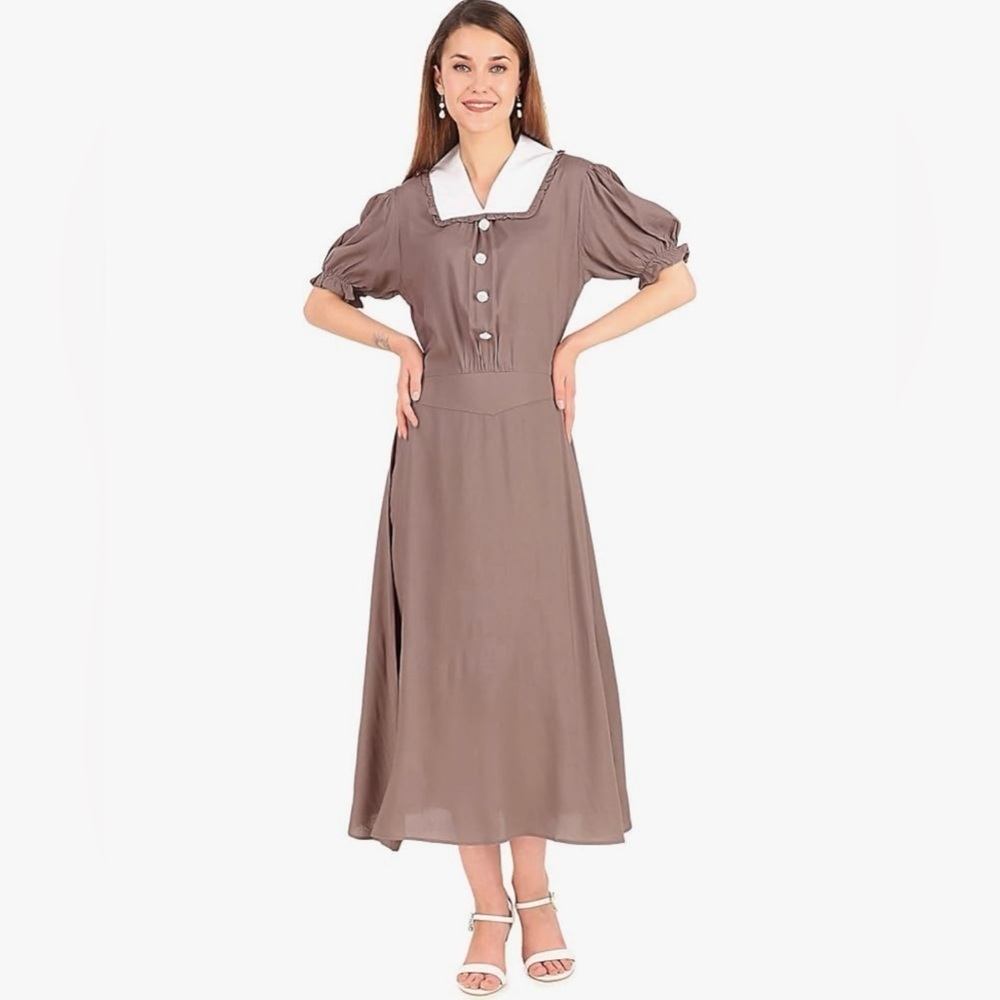 Coral Knee Length Dress Thanksgiving Colonial Women’s Large - Picture 1 of 13